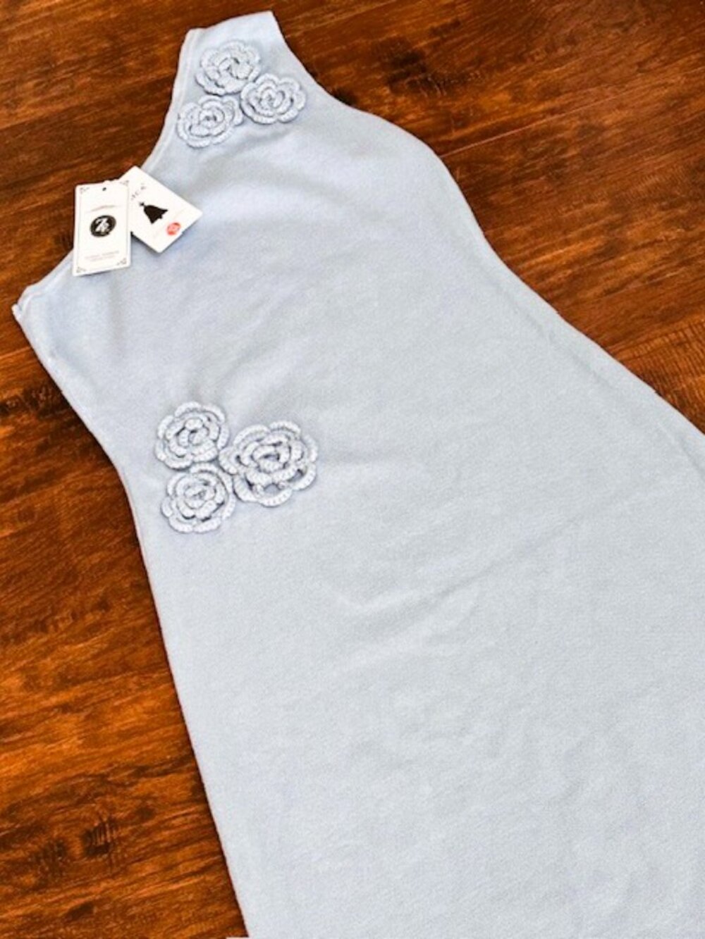 Light Blue One Shoulder Crochet Flower Knit Maxi Dress M - Picture 6 of 10
